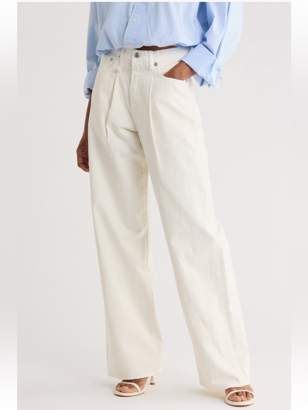 R13 Damon Pleated High Waist Wide Leg Jeans pants white slubby twill size 29 NWT